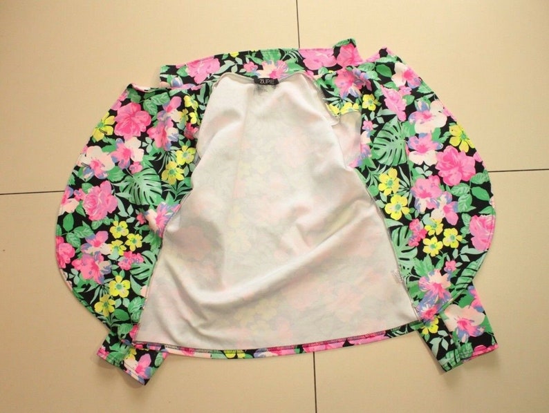 Vintage Colorful Floral ZUPPE Button Fitted Stretch Party Casual Jacket Blazer Sz 14 42