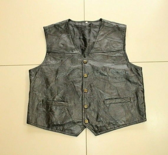 Vintage Men's Black Patch Leather Button Biker Cowboy… Gem