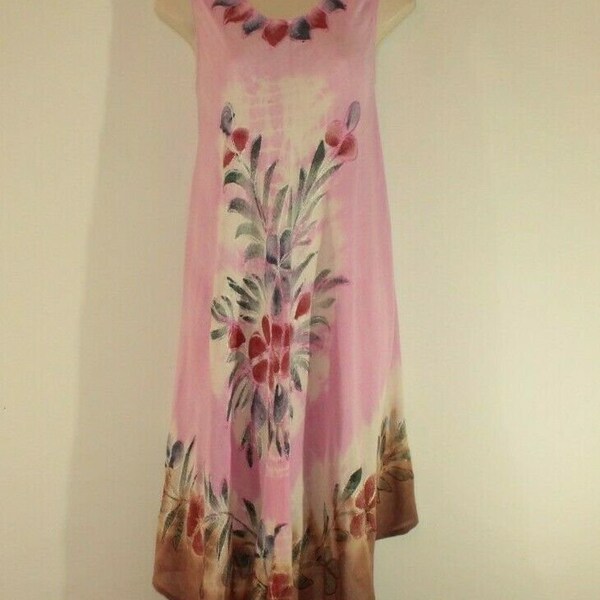 Vintage Pink & Brown With Floral Fabric Asymmetrical Summer Tunic Top Dress One Size