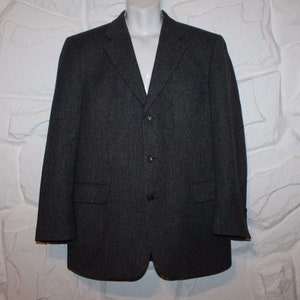 Vintage grau Fischgrät Wolle KALEVA Konzept Hip Länge zugeschnitten Fit Jacke Blazer Sz 50