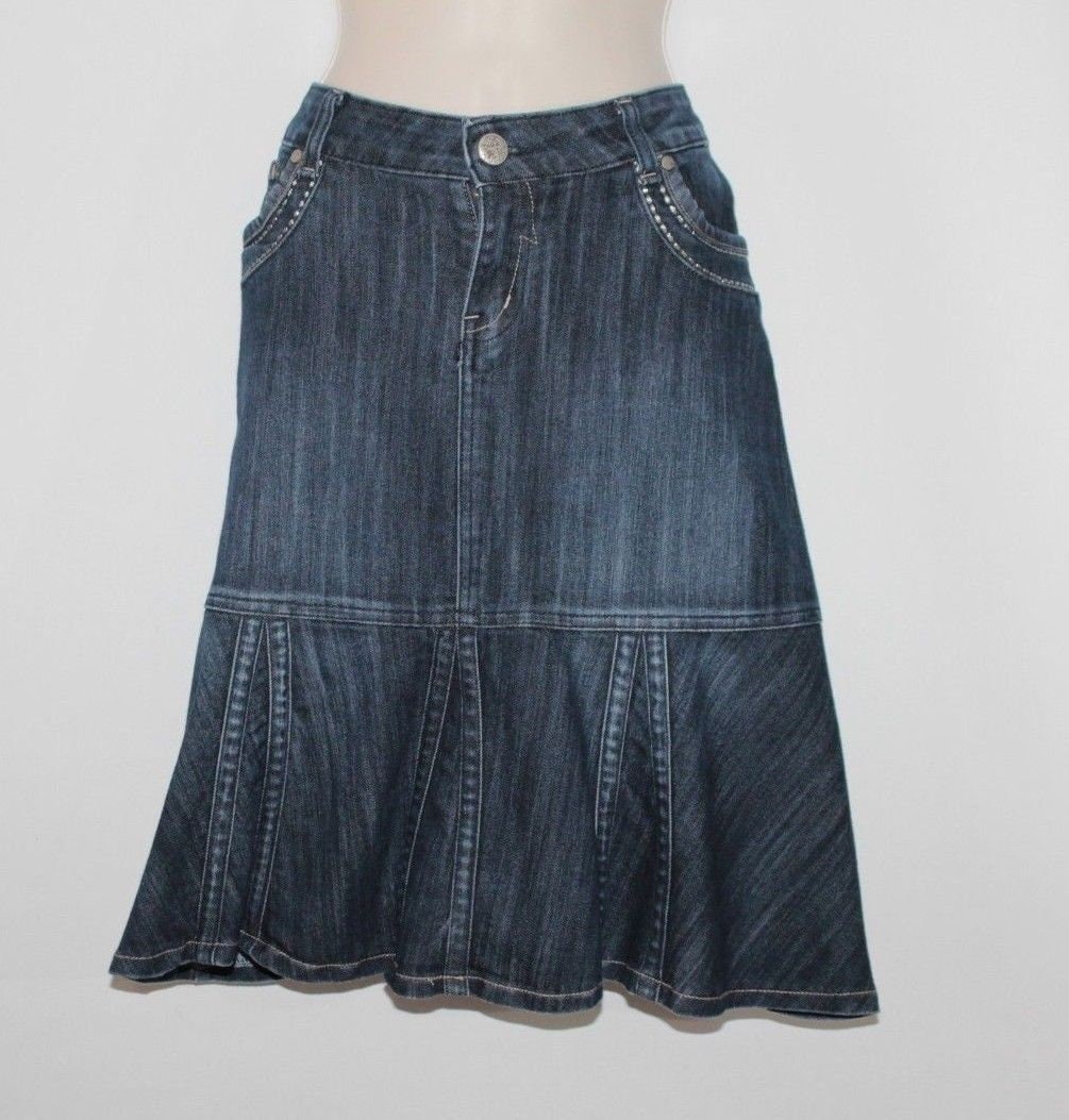 Vintage Blue Denim WANGLI Zip Stitch Flippy Knee Length Casual Length