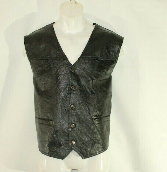 Vintage Men's Black Patch Leather Button Biker Cowboy… Gem