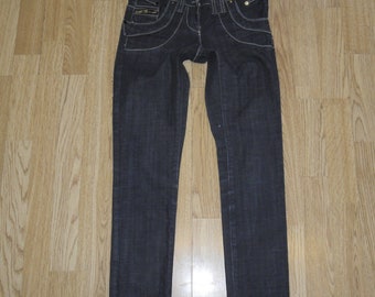 Vintage Azul Denim RIVER ISLAND Zip Dark Wash Stretch Slim Skinny Jeans 6 / 32 L 31
