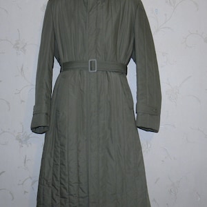 Vintage Superb Khaki Fabric Button Belted With Vent Winter Long Coat Jacket Chest Sz 46