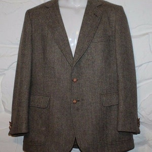 Vintage Beige Herringbone Wool COLLEGE HALL Hip Length Tailored Fit Jacket Blazer Sz 43