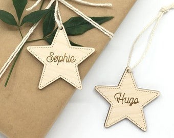Personalized holiday gift wrapping, wooden name tags, Christmas gift tag, personalized name, Christmas tree ornament, wooden ornament