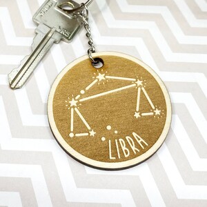 Personalized Libra keychain, Zodiac car keyring, custom key fob, Libra gift, Zodiac charm, 130 image 1