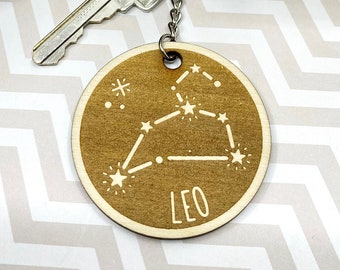 Personalized Leo keychain, Zodiac keychain, personalized gift, astrology key ring, star sign car keyring, #130