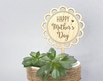 Personalized wooden Mother's Day plant marker, Plant sign for indoor potted plant, Happy Mother's Day gift, flower pot sign, gift for mom