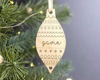 Personalised Christmas Name Bauble, Hygge Christmas Tree Ornament, 1st Christmas Decoration, Scandi Christmas Bauble, #120, #121