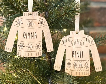 Custom Sweater Ornament Bundle, Personalised Name Ugly Christmas Sweater Decoration Bundle, Custom Name Ornament