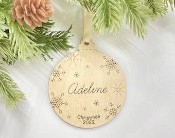 Personalized snowflake Christmas tree decoration, Rustic Christmas tree gift tag