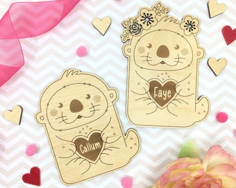 Otter, Wooden Valentine's Day card, valentines day, love card, birthday card, greeting card, five year anniversary, 5th anniversary, heart