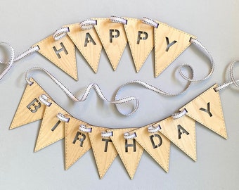 Wooden Happy birthday garland, reusable happy birthday banner, wooden garland kit, Birthday decorations, eco friendly party supplies