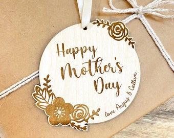 Personalised floral mothers day card, Wooden Happy Mothers Day ornament, #180
