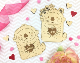 Otter, Wooden Valentine's Day card, valentines day, love card, birthday card, greeting card, five year anniversary, 5th anniversary, heart