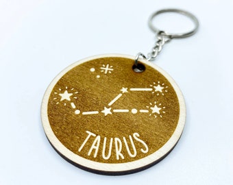 Personalized Taurus gift keychain, Zodiac personalised keychain charm, astrology key ring, witchy star charm, gift for her, #130