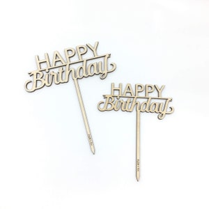Wooden birthday cake topper, happy birthday cake topper, birthday party supplies, eco friendly party decorations, rustic party decor, wood image 4