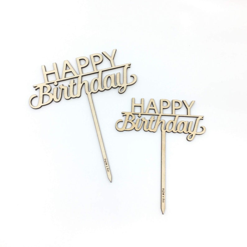 Wooden birthday cake topper, happy birthday cake topper, birthday party supplies, eco friendly party decorations, rustic party decor, wood image 4