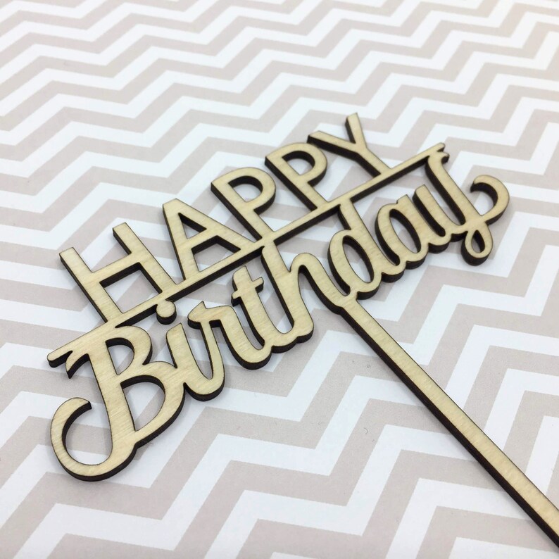 Wooden birthday cake topper, happy birthday cake topper, birthday party supplies, eco friendly party decorations, rustic party decor, wood image 3