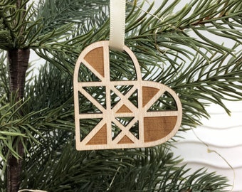 Christmas tree decoration, Christmas ornament, Heart ornament, Wooden ornament, Geometric heart