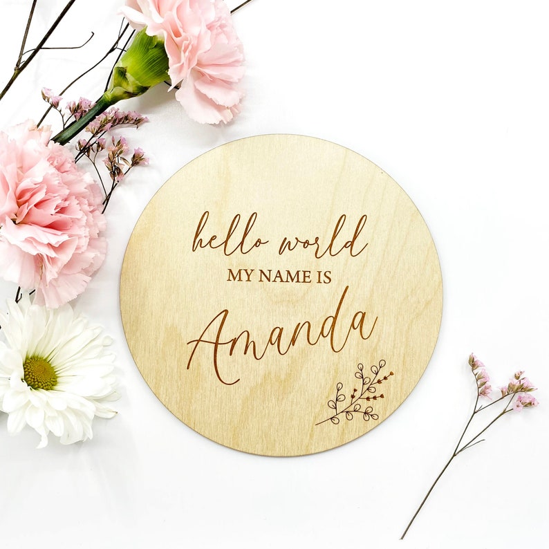 Personalized Circular Baby Name Sign With Floral Detail image 1