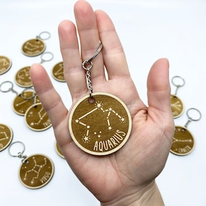 Personalized Capricorn keychain, wooden zodiac keychain, thoughtful personalised gift, horoscope key ring, mothers day gift, 130 image 5