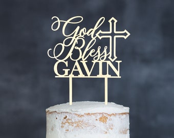 Custom God Bless Cake Topper, baptism cake topper, Personalised Religious Cake Topper, christian gifts, jesus