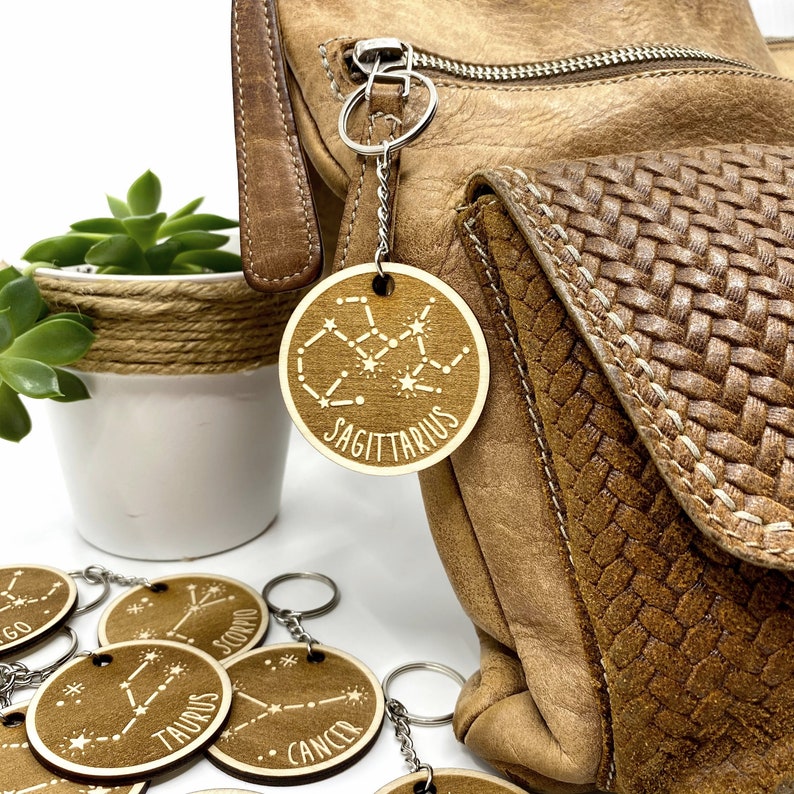 Personalized Capricorn keychain, wooden zodiac keychain, thoughtful personalised gift, horoscope key ring, mothers day gift, 130 image 6