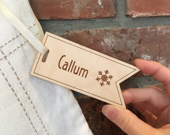 Stocking Name Tags, Personalized Christmas Stocking Tags, Custom Name Ornament, Wooden Gift Tag