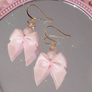 Cute Pink Bow Earrings , Kawaii Jewelry , Cute Jewelry - 14k gold plated