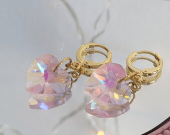 Blue Purple Handmade Candy Color Bell Flower and Glass Crystal Earrings Pink