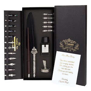 Personalized Calligraphy Gift Set with Goil Foil Note,Feather Dip Pen Set,Ink,Nibs,Teacher Gift,Birthday,Writer Gift,Calligraphy Starter Kit