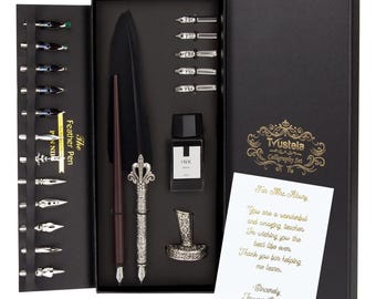 Personalized Calligraphy Gift Set with Goil Foil Note,Feather Dip Pen Set,Ink,Nibs,Teacher Gift,Birthday,Writer Gift,Calligraphy Starter Kit