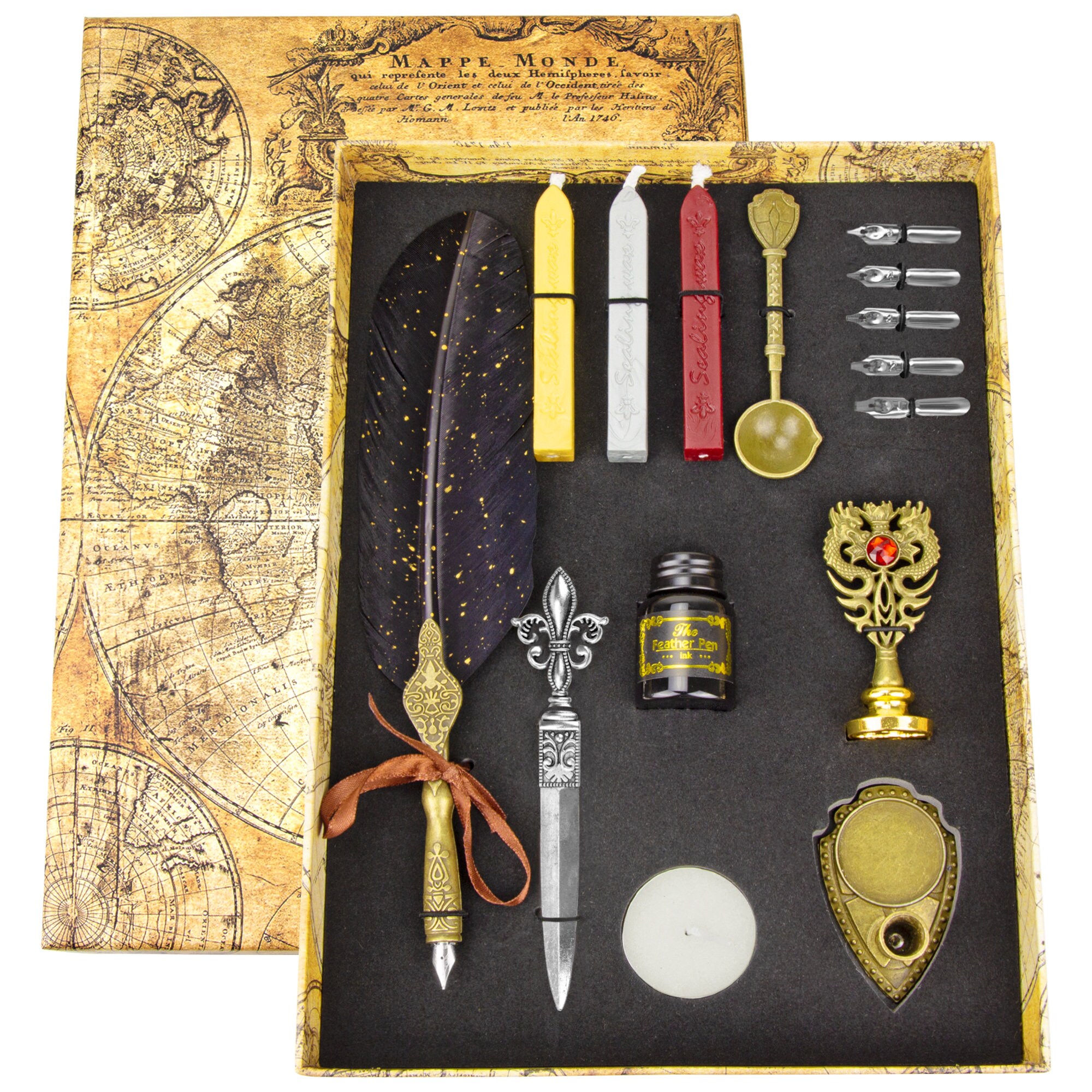 Quill And Ink Wax Stamp Set - Feather Pen Antique, Wax Stamp, Wax, Ca…
