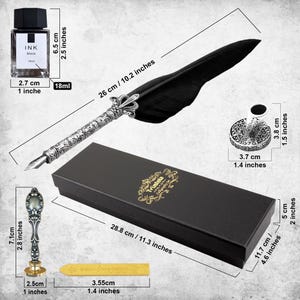 Personalized Feather Quill Pen Set — 18 Nibs, Ink, Engraved Stand — Calligraphy Gift Set, Writer Gift + Gold Foil Note Card bild 7