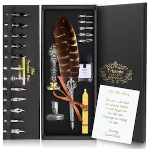 Personalized Calligraphy Pen Set With Gold Foil Note, Quill And Ink Set, Quill Pen And Ink Set, Natural Feather Pen, Feather Pen And Ink Set