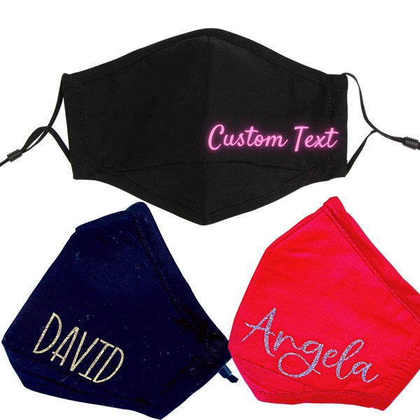 Personalized Face Mask 3 Layers Nose Wire Filter Pocket 2 Filters Included In Custom Face Mask With Text Logo Washable Cotton Masks