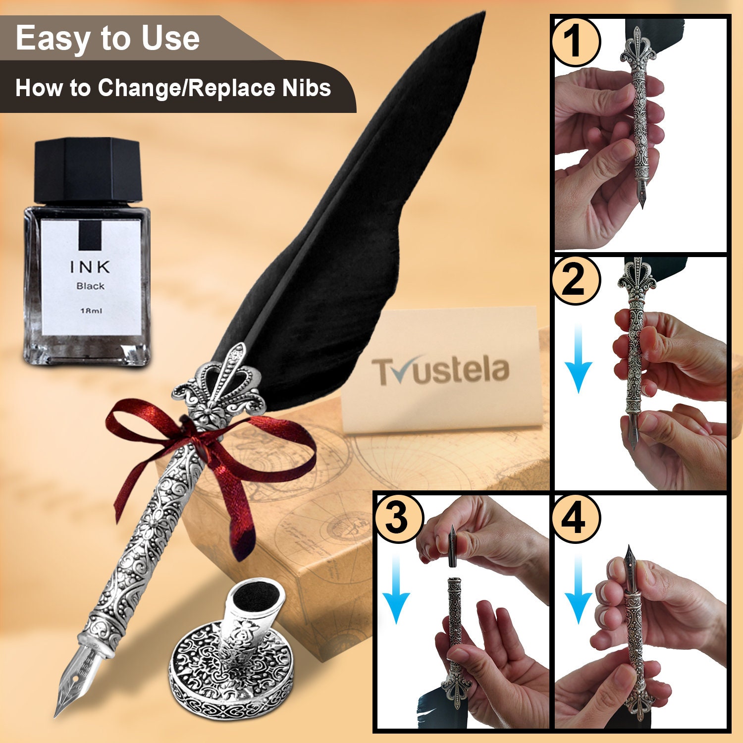 Calligraphy Feather Quill Dip Pen Set With 18 Nibs and Ink Etsy