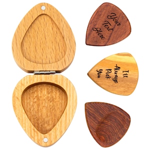 Personalized Custom Wooden Guitar Picks With Case- Guitar Pick Case 3 Wooden Guitar Pick Gift For Acoustic Electric Bass Guitar Ukulele