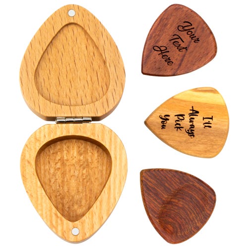 Personalized Custom Wooden Guitar Picks With Case- Guitar Pick Case 3 Wooden Guitar Pick Gift For Acoustic Electric Bass Guitar Ukulele