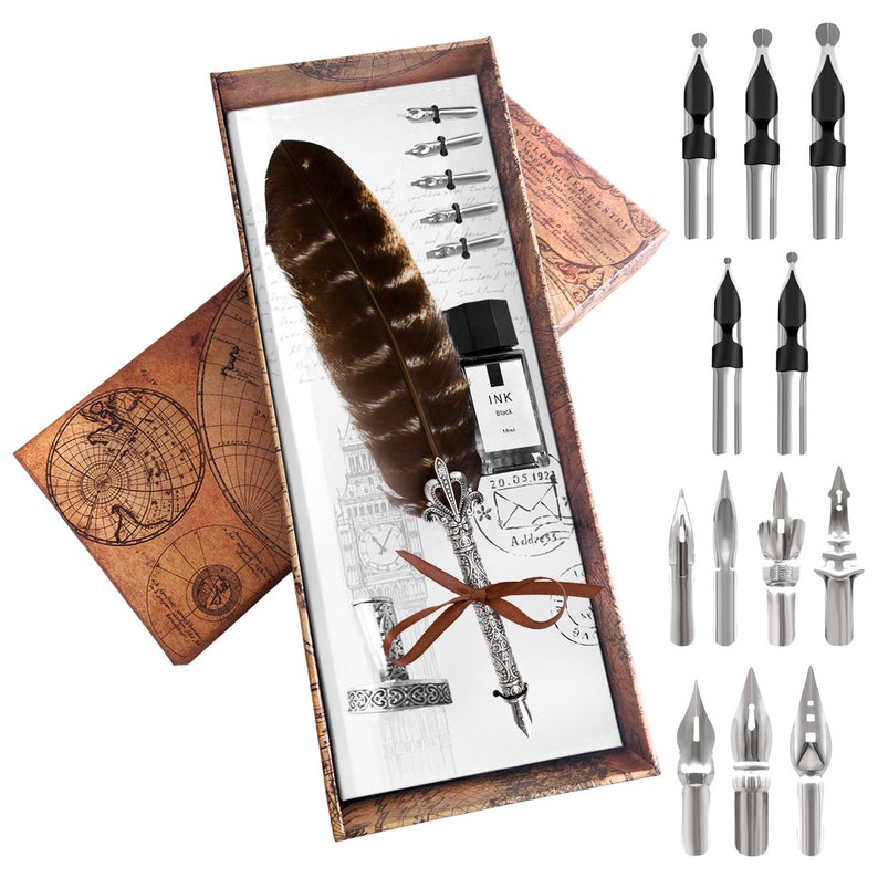 Calligraphy Set For Beginners, Calligraphy Pen Set, Calligraphy Kit, feather pen, quill pen, quill and ink set, feather pen and ink NaturalFeather