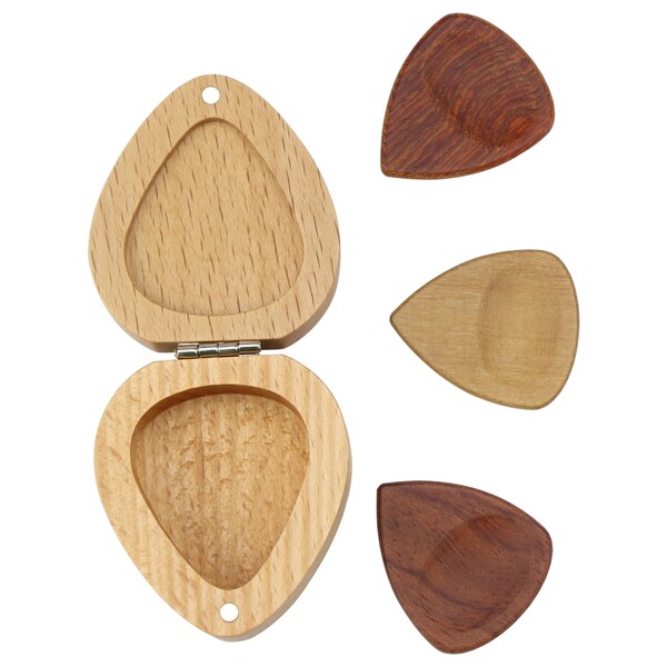 Wooden Guitar Picks With Case- Guitar Pick Case 3 Wooden Guitar Pick Gift For Acoustic Electric Bass Guitar Ukulele