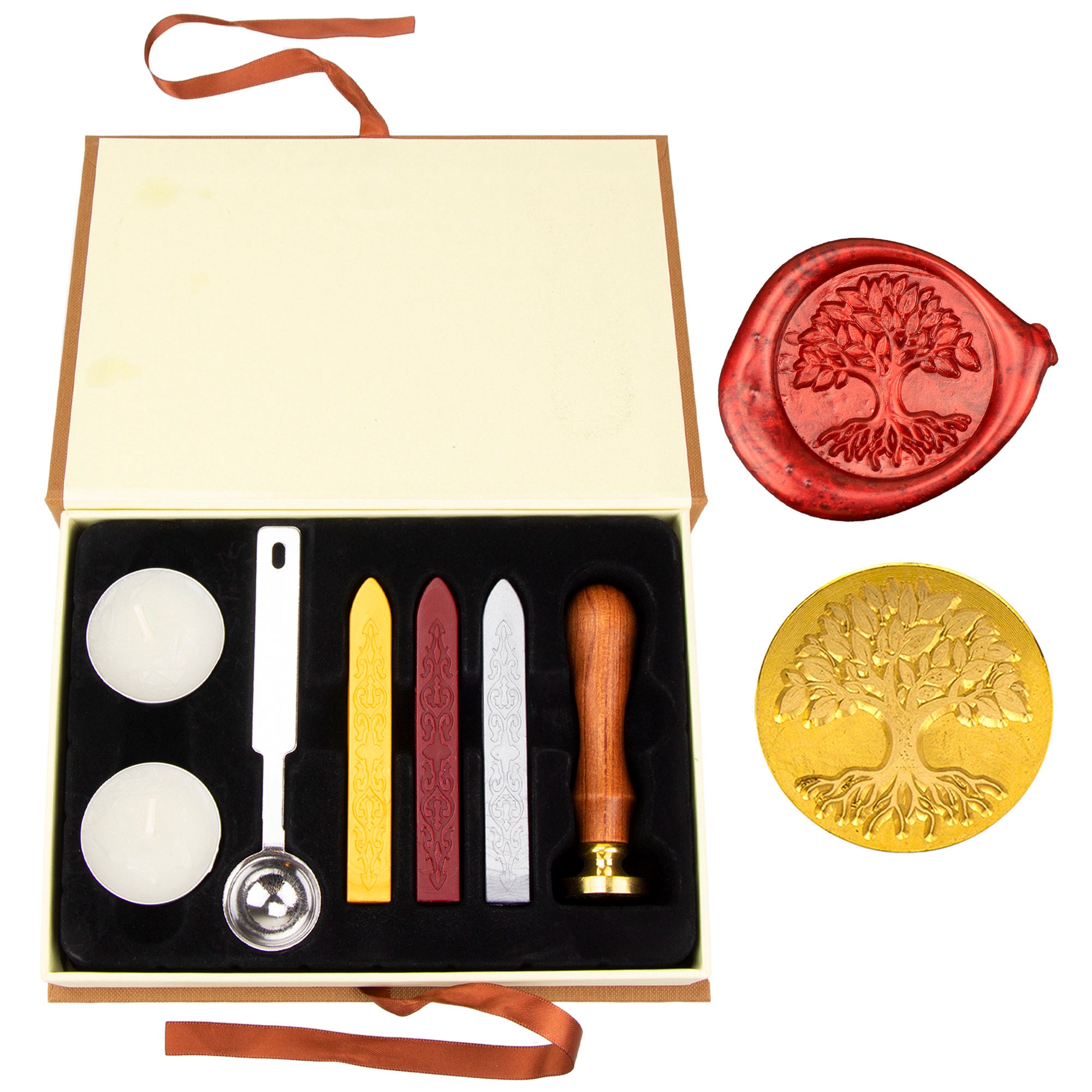 6 Piece Wax Seal Stamp Kit - Rose Heart Design With Wood Handle For Letters & Craft Projects