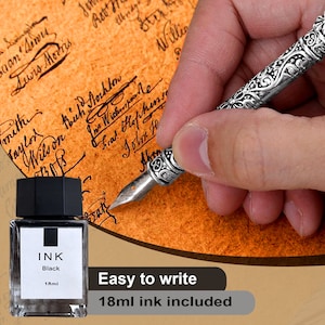 Personalized Feather Quill Pen Set — 18 Nibs, Ink, Engraved Stand — Calligraphy Gift Set, Writer Gift + Gold Foil Note Card bild 8