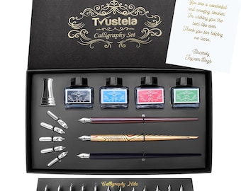 Personalized Calligraphy Set for Beginners — 3 Pens, 20 Nibs, 4 Ink Colors, Pen Holder — Dip Pen Gift Set, Writer Gift, Gold Foil Note Card