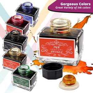 Calligraphy Ink Set, Calligraphy Pen Set Ink, Dip Pen ink, Glass Dip Pen Ink, Quill Pen Ink, Feather Pen Ink, Wooden Dip Pen Ink, Ink Set image 4