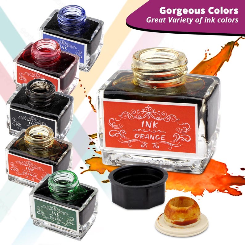Calligraphy Ink Set, Calligraphy Pen Set Ink, Dip Pen ink, Glass Dip Pen Ink, Quill Pen Ink, Feather Pen Ink, Wooden Dip Pen Ink, Ink Set image 4