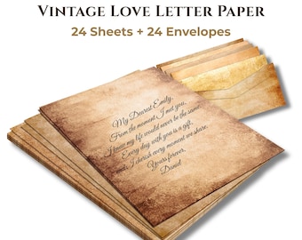 Vintage Love Letter Writing Paper Set with Envelopes, Antique Calligraphy Paper, Romantic Stationery Gift (Set of 24)