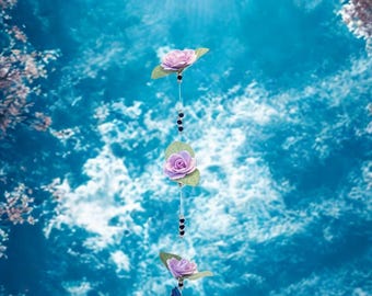 Exquisite Handcrafted Blue Iridescent Hummingbird Suncatcher with Glass Beads and Flower Accents - Made in USA